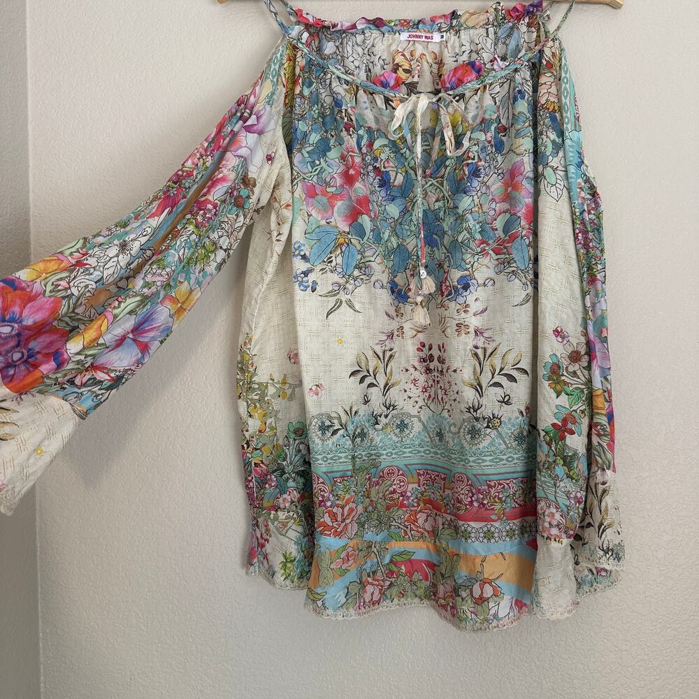 Johnny Was Daria Silk Blouse, Boho Chic, 100% silk, vacation, resort, Medium - Picture 4 of 11